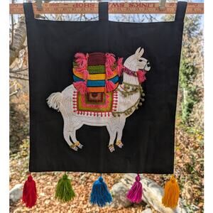 SARO LIFESTYLE Llama wall decor large llama embroidery, tassels textured 18x18